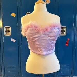 Pink Feather Trim Bustier Top